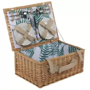 4 Person Wicker Picnic Basket Leaf Print