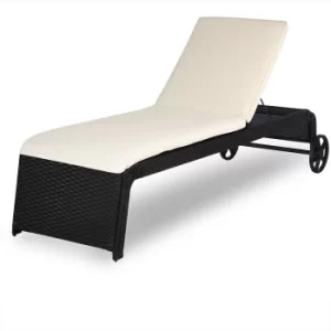 Poly Rattan Sun Lounger Black/Cream 200x60x40cm with Wheels