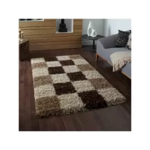 Vista 2247 Check Shaggy Runner, Beige, 60 x 220 Cm - Think Rugs