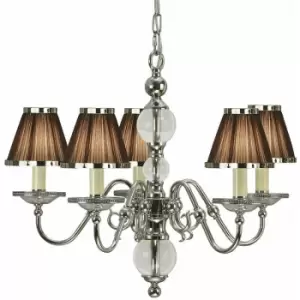 Loops - Flemish Ceiling Pendant Chandelier Polished Nickel & White Shades 9 Lamp Light