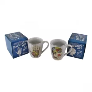 Set Of 2 Phrenology & Palmistry Coffee Mugs