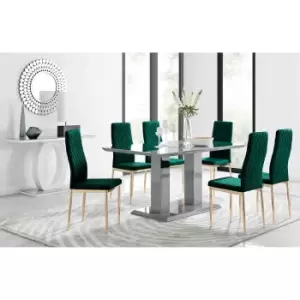 Furniture Box Imperia 6 Grey Dining Table and 6 Green Velvet Milan Gold Leg Chairs