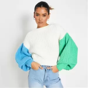 I Saw It First Colourblock Balloon Sleeve Jumper - Cream