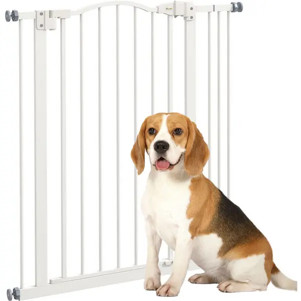 Pawhut - 74-87cm Adjustable Metal Pet Gate Safety Barrier w/ Auto-Close Door White - White