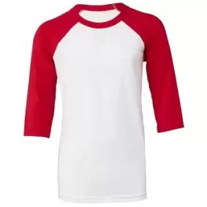 Bella + Canvas Childrens/Kids 3/4 Sleeves Baseball Tee (S) (White/Red)