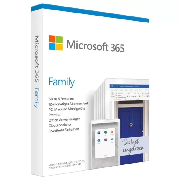 Microsoft 365 Family Digital Download 6 Users - Monthly / Annual Renewable Subscription, 1 Year Included