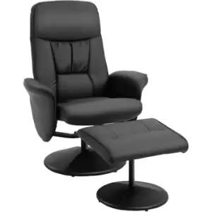 HOMCOM 2 Pcs Reclining Armchair Ottoman 360° Swivel Home Furniture PU Leather Black - Black