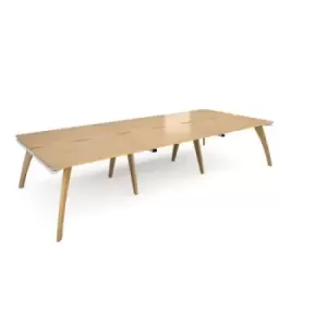 Bench Desk 6 Person Rectangular Desks 3600mm Oak Tops With White Frames 1600mm Depth Fuze