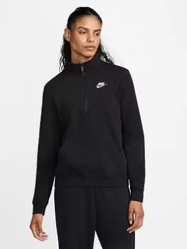 Nike NSW Club Fleece Quarter Zip - Black/White, Size XS, Women