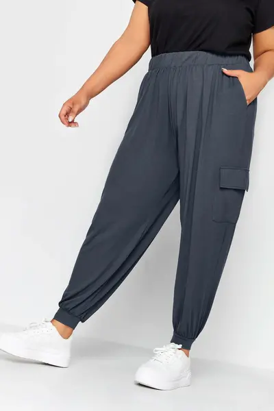 Yours Cropped Jersey Cargo Trousers Grey