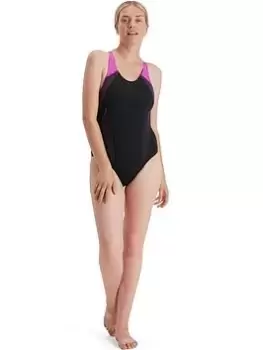 Speedo Plastisol Laneback Swimsuit - Black, Size 32, Women