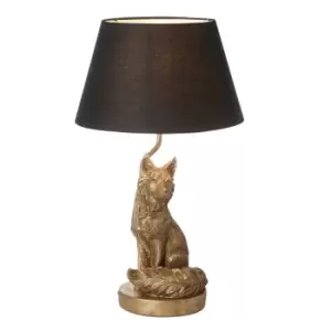 Fox Base & Shade Table Lamp Vintage Gold Paint & Black Fabric