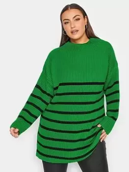 Yours Luxury Stripe High Neck Jumper - Green, Size 30-32, Women