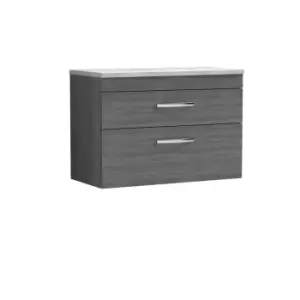 Nuie Athena 800 Wall Hung 2-drawer Vanity & Bellato Grey Worktop - Grey Woodgrain