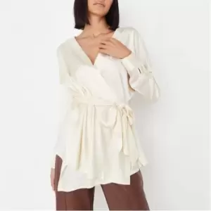 Missguided Tall Wrap Front Satin Blouse - White