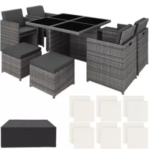 Tectake Manhattan 8-seater Rattan Dining Set W/ Protective Cover - Grey/Cream Cushions