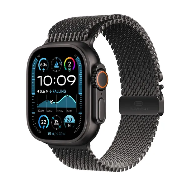 Apple Watch Ultra 2, 49mm, Black Titanium Case, GPS + Cellular [2024] - Black Titanium Milanese Loop - L