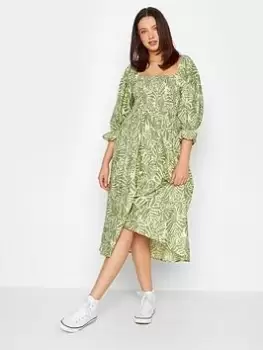 Long Tall Sally Palm Print Linen Dress, Green, Size 8, Women