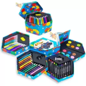 Childrens 52 Pcs Craft Art Artists Set Hexagonal Box Crayons Paints Pens Pencils