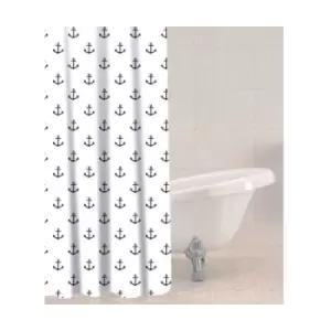 Sabichi Shower Curtain with Anchor Nautical Design (One Size) (White/Blue) - White/Blue