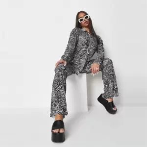 Missguided Coord Plisse Zebra Flare Trouser - Multi