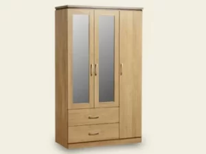 Seconique Charles Oak 3 Door 2 Drawer Triple Wardrobe Flat Packed