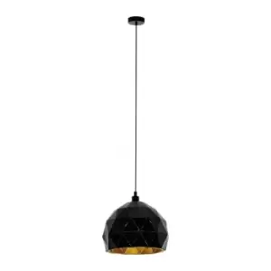 Pendant Ceiling Light Colour Black Faceted Gold Inner Shade Bulb E27 1x60W