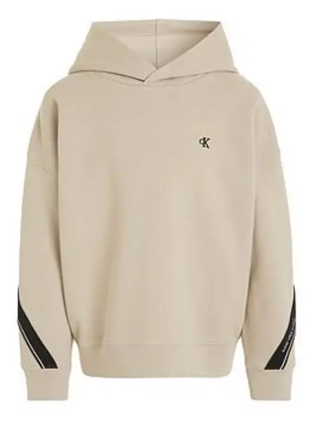 Calvin Klein Jeans Boys Pique Interlock Tape Hoodie - Taupe, Beige, Size 16 Years