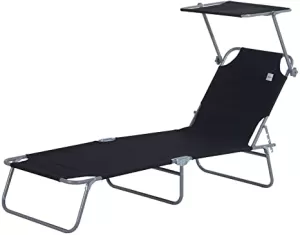 Outsunny Adjustable Lounger Seat with Sun Shade-Black