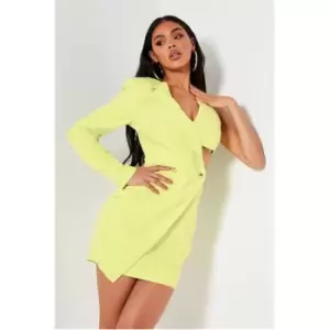 I Saw It First Lime Green One Shoulder Asymetric Cut Out Blazer Dress - Green