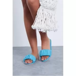 I Saw It First Blue Ruched Front Leather Flat Sandal - Blue