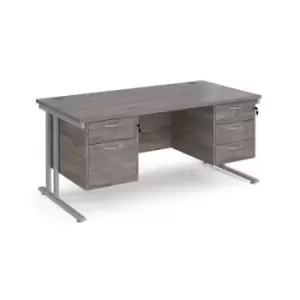 Maestro 25 straight desk 1600mm x 800mm with 2 and 3 drawer pedestals - silver cantilever leg frame and grey oak top