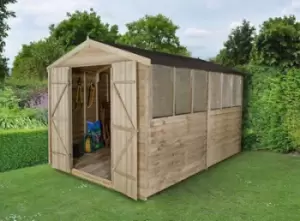 Forest Garden 12X8 Apex Pressure Treated Overlap Wooden Shed With Floor - Assembly Service Included