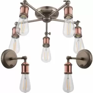 5 Lamp Ceiling Pendant & 2x Matching Wall Light Pack Tarnished Aged Copper Kit