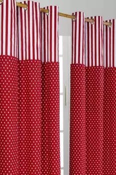 Polka Dots Red Ready Made Eyelet Curtain Pair