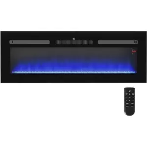 HOMCOM 127cm Electric Fireplace Recessed and Wall Mounted Electric Fire Black - Black