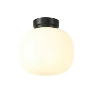 Luminosa Lighting - Luminosa Cheektowaga Small Oval Ball Flush Fitting E27 Matt Black Base With Frosted White Glass Globe