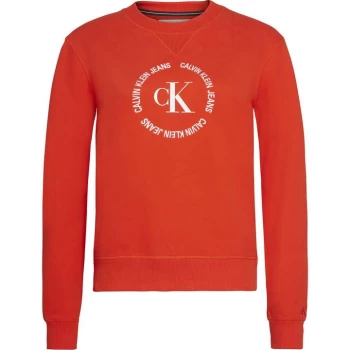 Calvin Klein Jeans Round Logo Crew Sweatshirt - Fiery Red