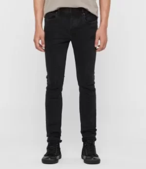 AllSaints Mens Cotton Traditional Cigarette Damaged Skinny Jeans, Black, Size: 30