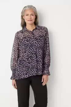 Blush Leopard Shirred Cuff Shirt