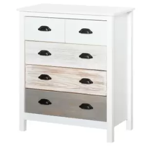 Homcom 5 Storage Drawer Chest Rustic White Multi Tone