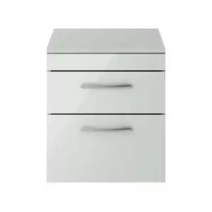 Nuie - Athena Gloss Grey Mist 500mm Wall Hung 2 Drawer Vanity Unit with Worktop - ATH105W - Grey