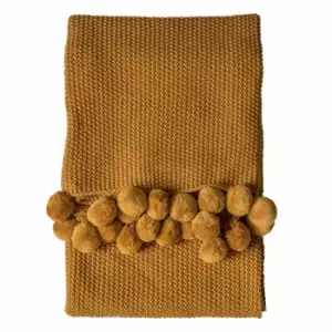 Crossland Grove Moss Stitched Pom Pom Throw Ochre 1300x1700mm