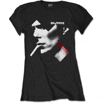 David Bowie - X Smoke Red Womens Small T-Shirt - Black