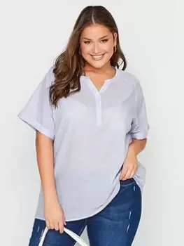 Yours Raglan Sleeve Placket Cotton Top, Blue, Size 30-32, Women