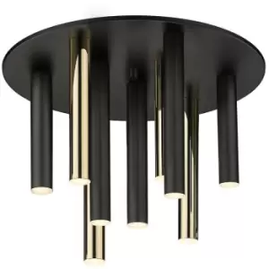 Zumaline Loya Integrated LED Semi Flush Ceiling Light, Matt Black, French Gold