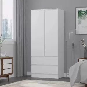 Stora Modern 2 Door 2 Large Drawer Combination Wardrobe - Matt White - White