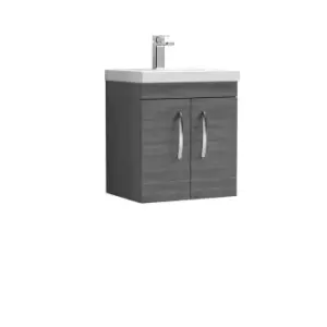 Nuie Athena 500 Wall Hung 2-door Vanity & Thin-edge Basin - Grey Woodgrain