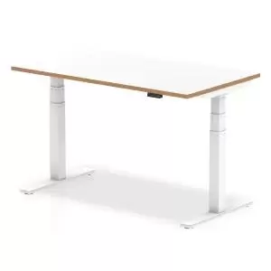 Oslo 1400mm Height Adjustable Desk White Top Natural Wood Edge White