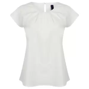 Henbury Womens/Ladies Pleat Front Short Sleeve Top (XL) (White)